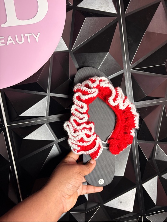 Shoes - Handmade Red & White Crochet Strap Slide Sandal - Women